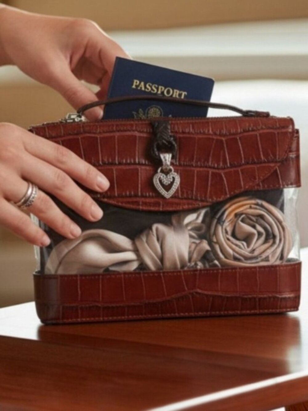 Brighton Croc Embossed Clear Windowpane Full Disclosure Satchel